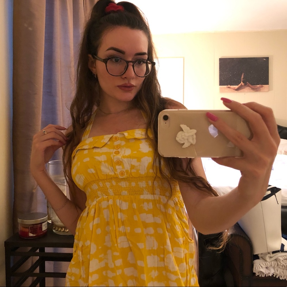 Yellow & White Halter or Strapless Swim Coverup